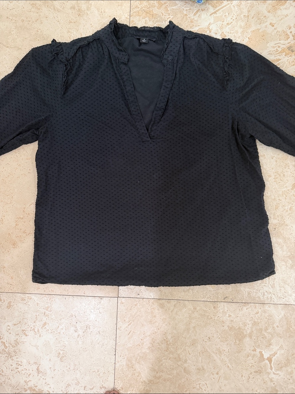 J. Crew Black Swiss Dot V-Neck Blouse